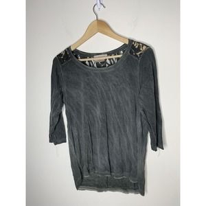 Dantelle Womens Size Large Blouse Oil Dye Lace Back Yoke Tee 3/4 Sleeve Green